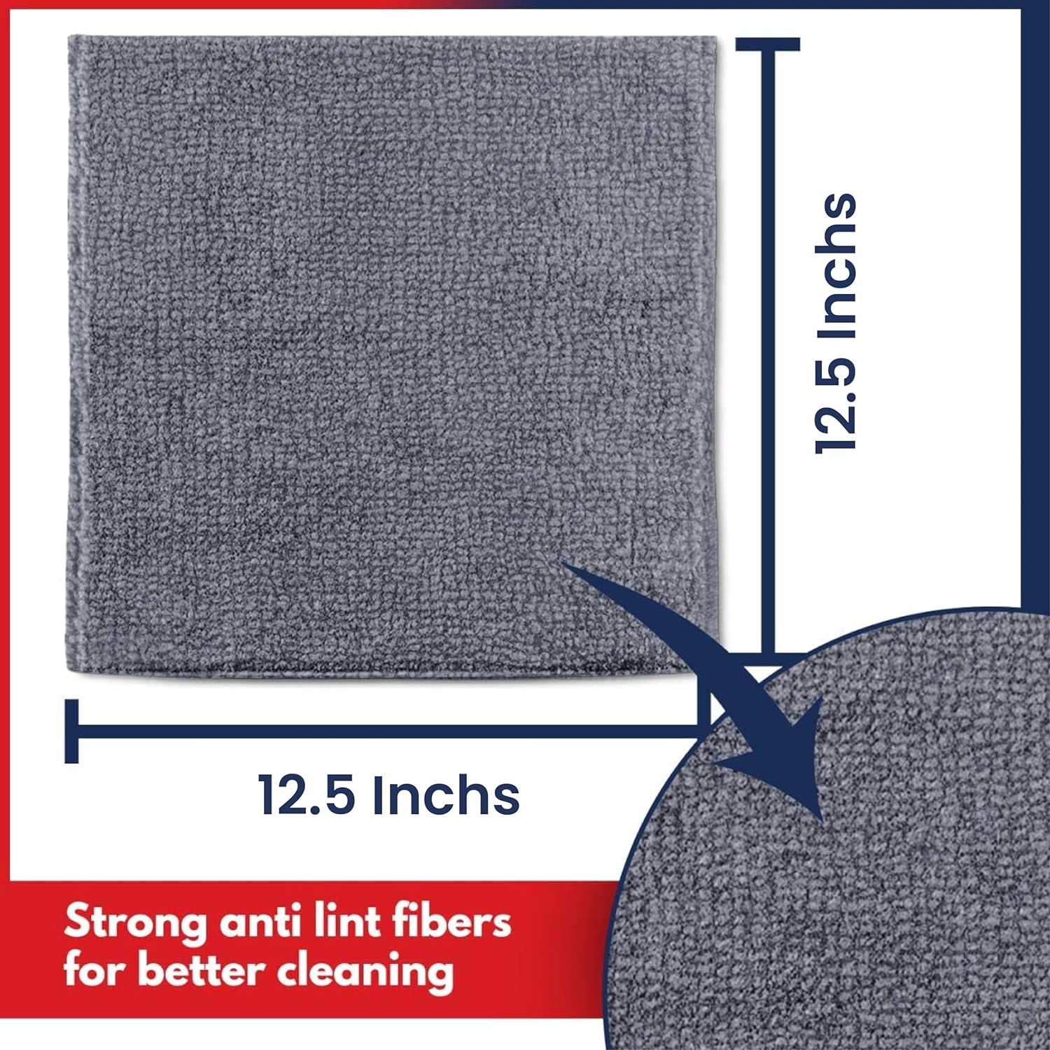 Microfiber Cleaning Cloth Grey - 12 Packs 16"X16" - High Performance - 1200 Washes, Ultra Absorbent Towels Weave Grime & Liquid for Streak-Free Mirror Shine - Car Washing Cloth and Applicator