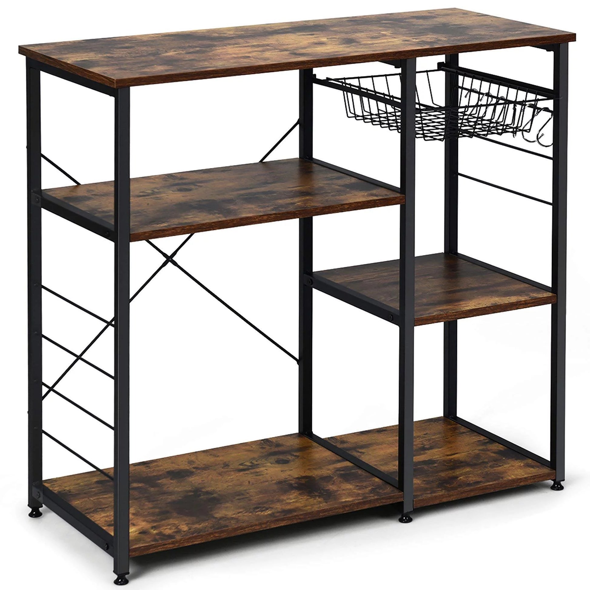 4-Tier Kitchen Utility Storage Shelf Microwave Cart, Industrial Kitchen Baker'S Rack Microwave Oven Stand, Coffee Bar Table Workstation, Rustic Brown