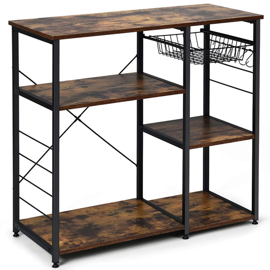 4-Tier Kitchen Utility Storage Shelf Microwave Cart, Industrial Kitchen Baker'S Rack Microwave Oven Stand, Coffee Bar Table Workstation, Rustic Brown