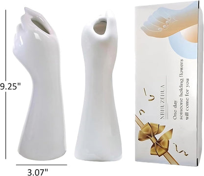 White Ceramic Vases Hand Bud Flower Vase for Decor Hhydroponic Floral Arrangement Table Decorative