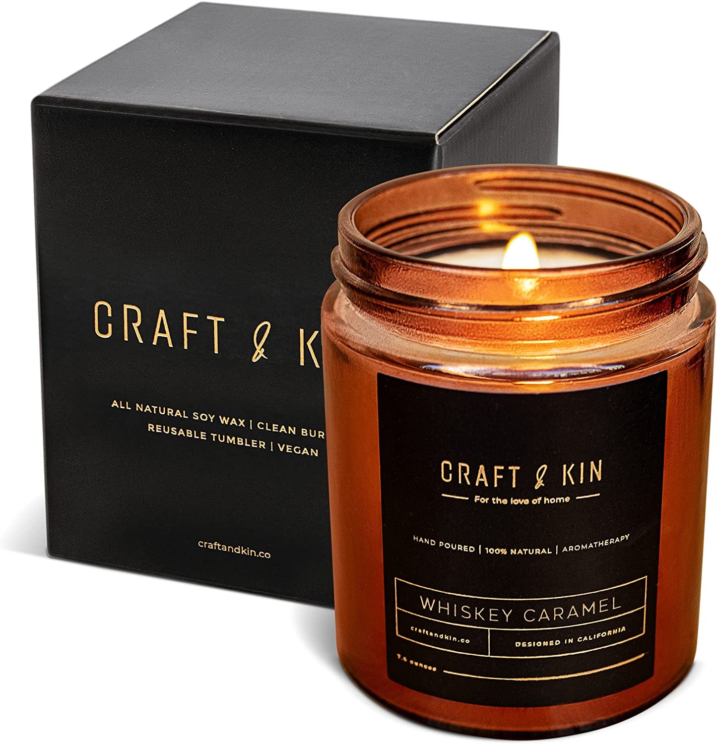 Craft and Kin Candle Whiskey Caramel, Scented Candles for Men | Christmas Scented Candles, Men Candles for Bedroom, Candles for Home Scented, Candle for Men | Novelty Candles, Holiday Candles