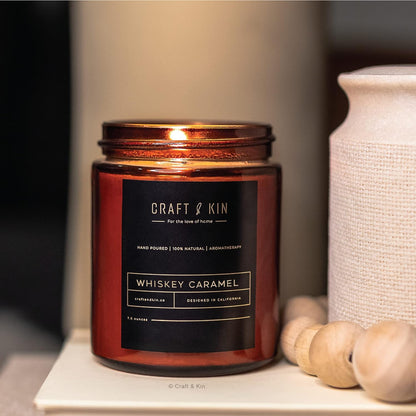 Craft and Kin Candle Whiskey Caramel, Scented Candles for Men | Christmas Scented Candles, Men Candles for Bedroom, Candles for Home Scented, Candle for Men | Novelty Candles, Holiday Candles