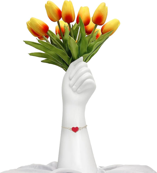 White Ceramic Vases Hand Bud Flower Vase for Decor Hhydroponic Floral Arrangement Table Decorative