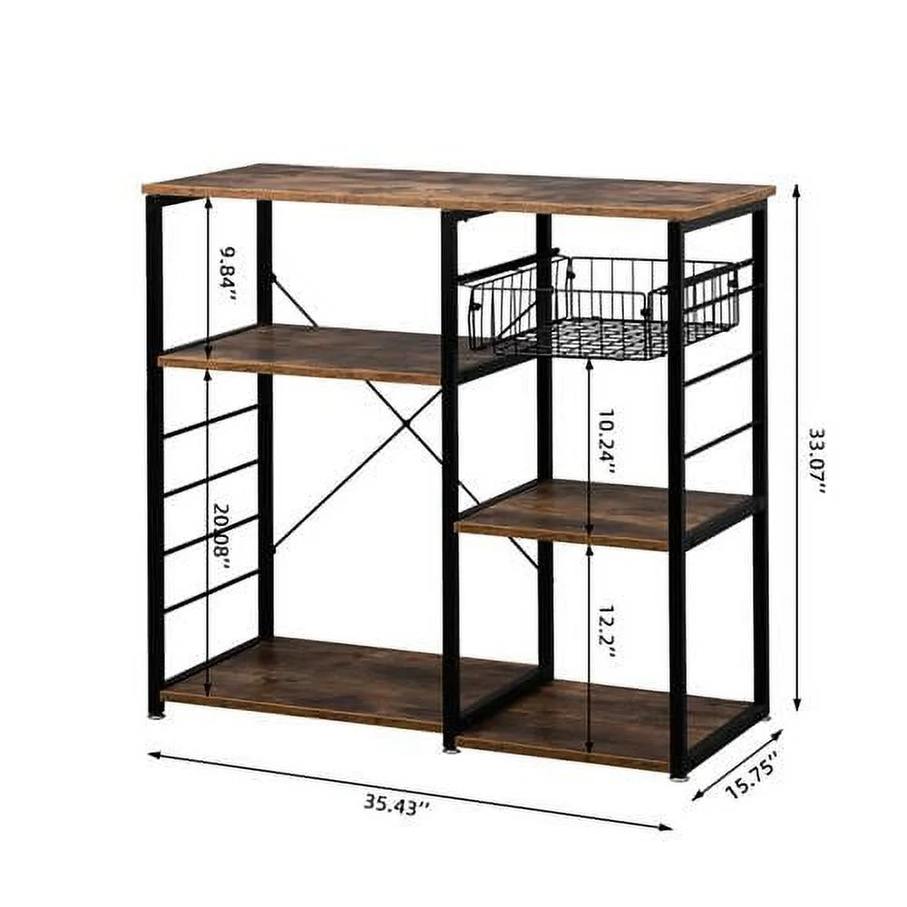 4-Tier Kitchen Utility Storage Shelf Microwave Cart, Industrial Kitchen Baker'S Rack Microwave Oven Stand, Coffee Bar Table Workstation, Rustic Brown