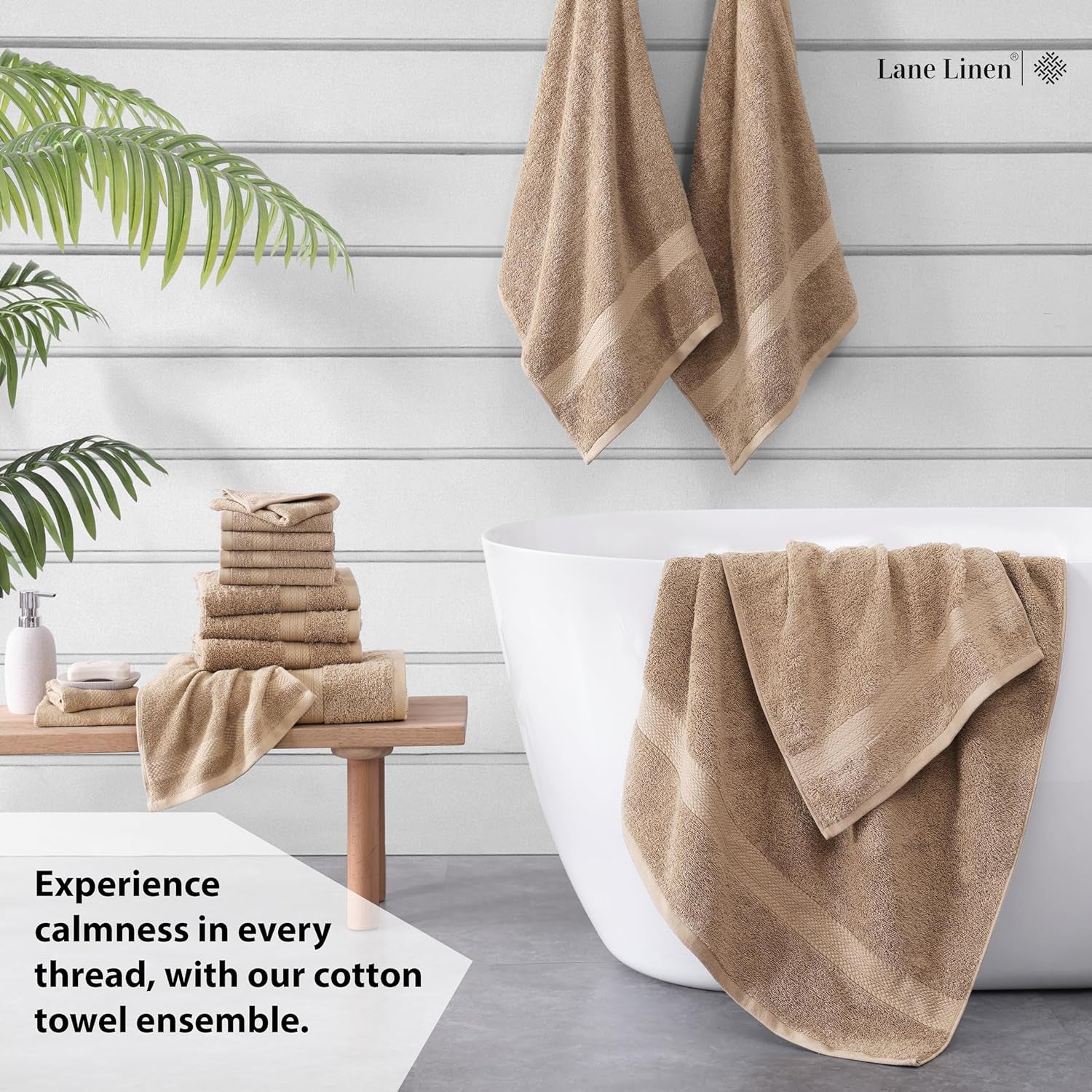 16 Piece Bath Towels - 100% Cotton Towels for Bathroom, Premium Quality Hotel Towels, Highly Absorbent Bathroom Towel Set, Super Soft, 4 Bath Towels, 4 Hand Towels, and 8 Wash Cloths - Taupe