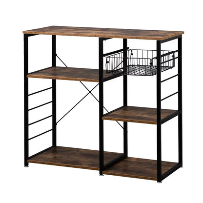 4-Tier Kitchen Utility Storage Shelf Microwave Cart, Industrial Kitchen Baker'S Rack Microwave Oven Stand, Coffee Bar Table Workstation, Rustic Brown