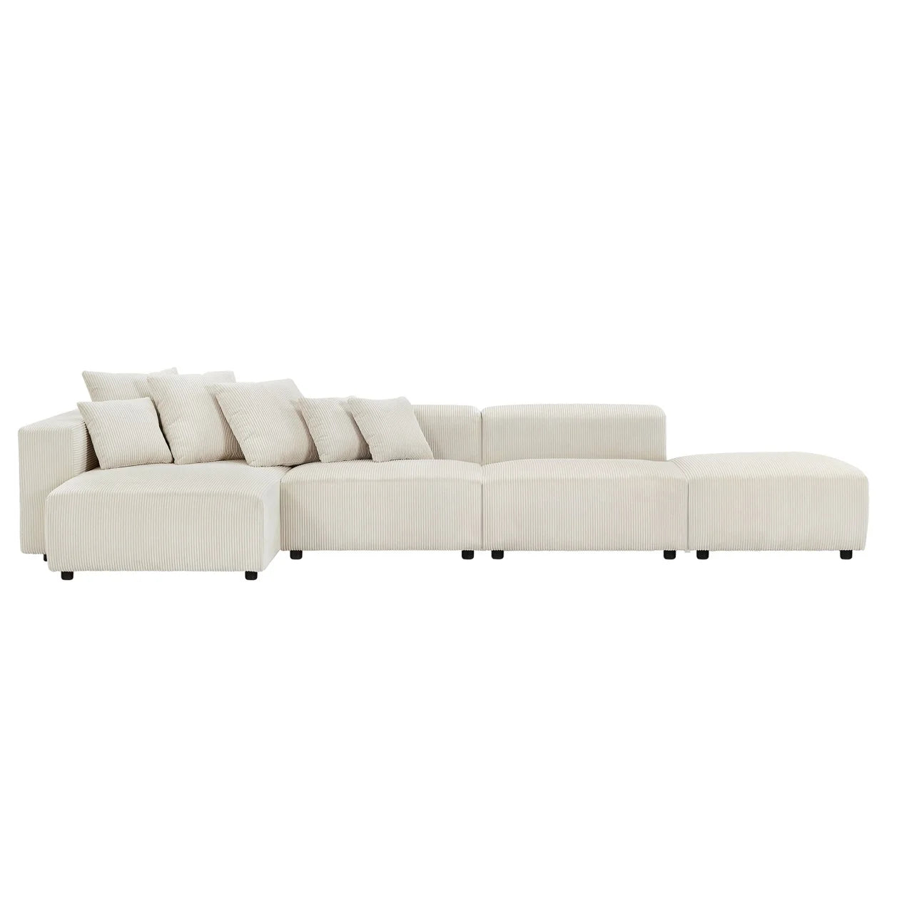 155" Sectional Modular Sofa, Modern L-Shaped Corduroy Upholstered Deep Seat Corner Sofa 4-Piece Set with Reversible Chaise, Minimalist Style Couch for Living Room, Apartment, Office, Beige