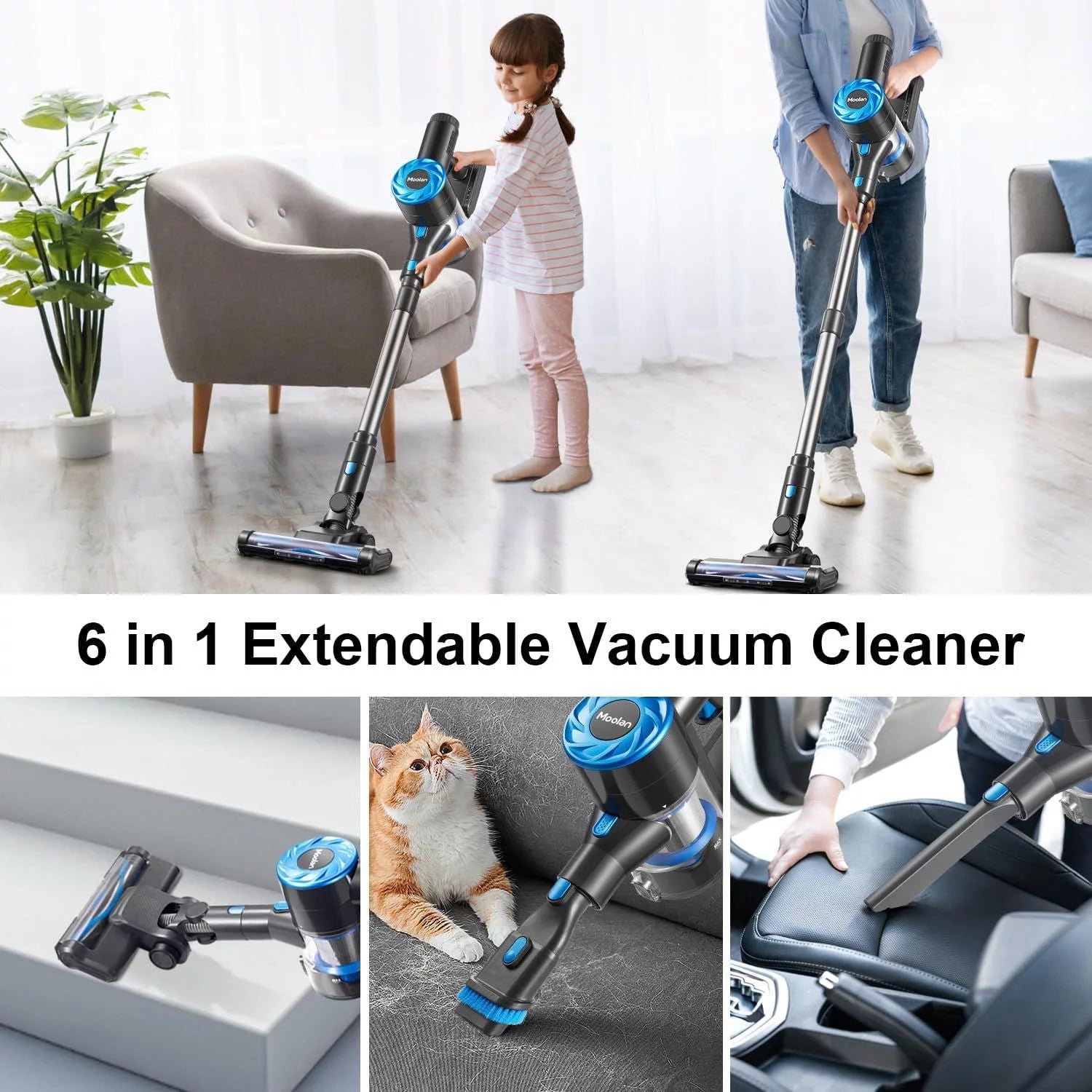 Cordless Vacuum Cleaners, 28Kpa Wireless Vacuum Cleaners Cordless Sweeper Vacuum, Stick Vacuum Cleaner with 4 LED Headlights, Blue, New