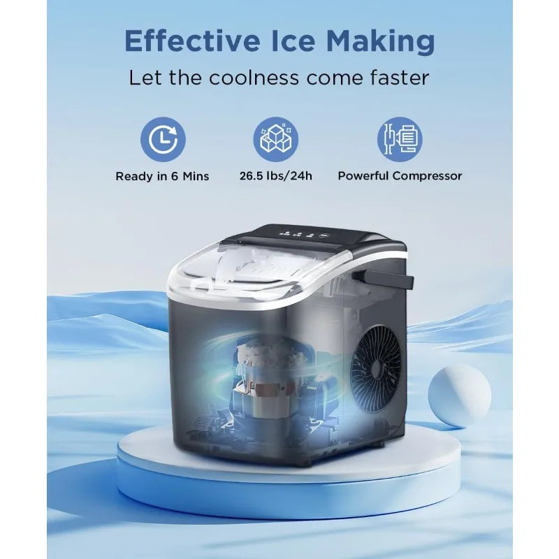 COWSAR Ice Maker Countertop, Portable Ice Machine with Self-Cleaning, 26.5Lbs/24Hrs, 9 Bullet Ice Cubes in 6 Mins, Ice Basket