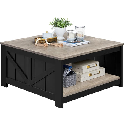 Modern Wooden Square Coffee Table with Storage Shelf for Living Room, Gray