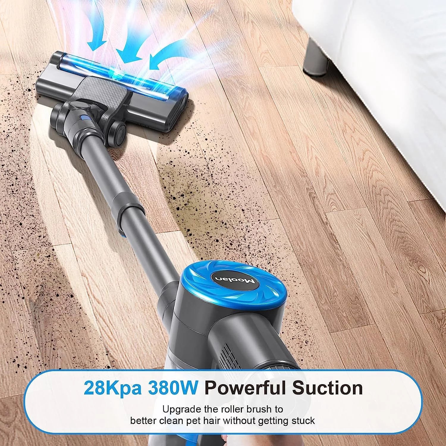 Cordless Vacuum Cleaners, 28Kpa Wireless Vacuum Cleaners Cordless Sweeper Vacuum, Stick Vacuum Cleaner with 4 LED Headlights, Blue, New