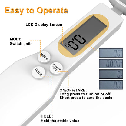 Kitchen Spoon Scale Digital Food Scale in Grams and Ounces White 500G/0.1G Weighing Tools Household LCD Display