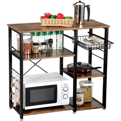 4-Tier Kitchen Utility Storage Shelf Microwave Cart, Industrial Kitchen Baker'S Rack Microwave Oven Stand, Coffee Bar Table Workstation, Rustic Brown