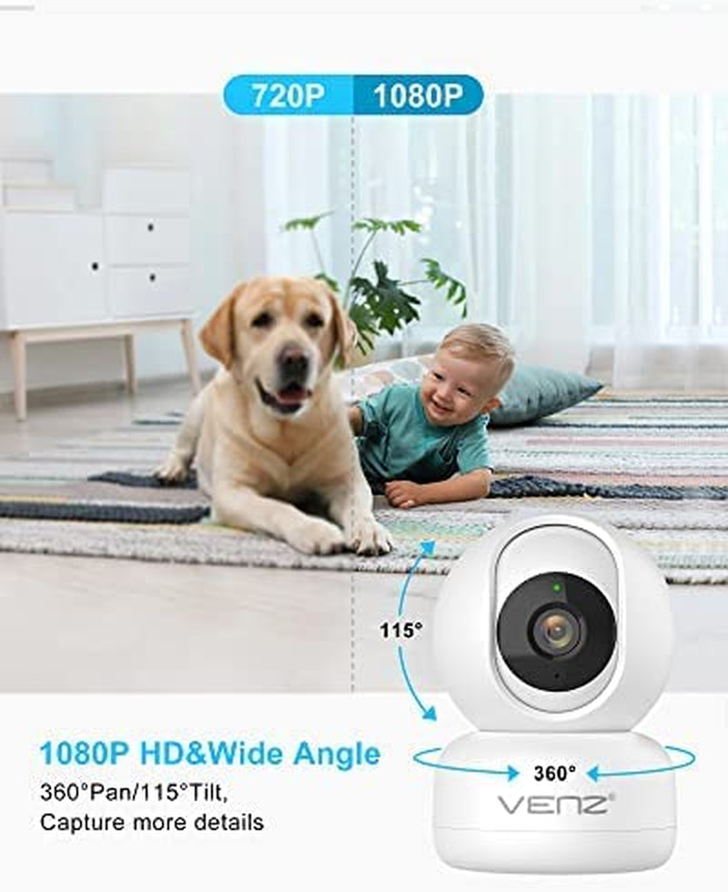 Indoor Camera-1080P Dog/Cat Camera with Phone App,360° PTZ Home Security Camera,Pet Camera Baby Monitor, 2.4G Wifi, Motion Detection/Tacking,2-Way Audio, Night Vision, Cloud/Sd Storage(2 Pack)