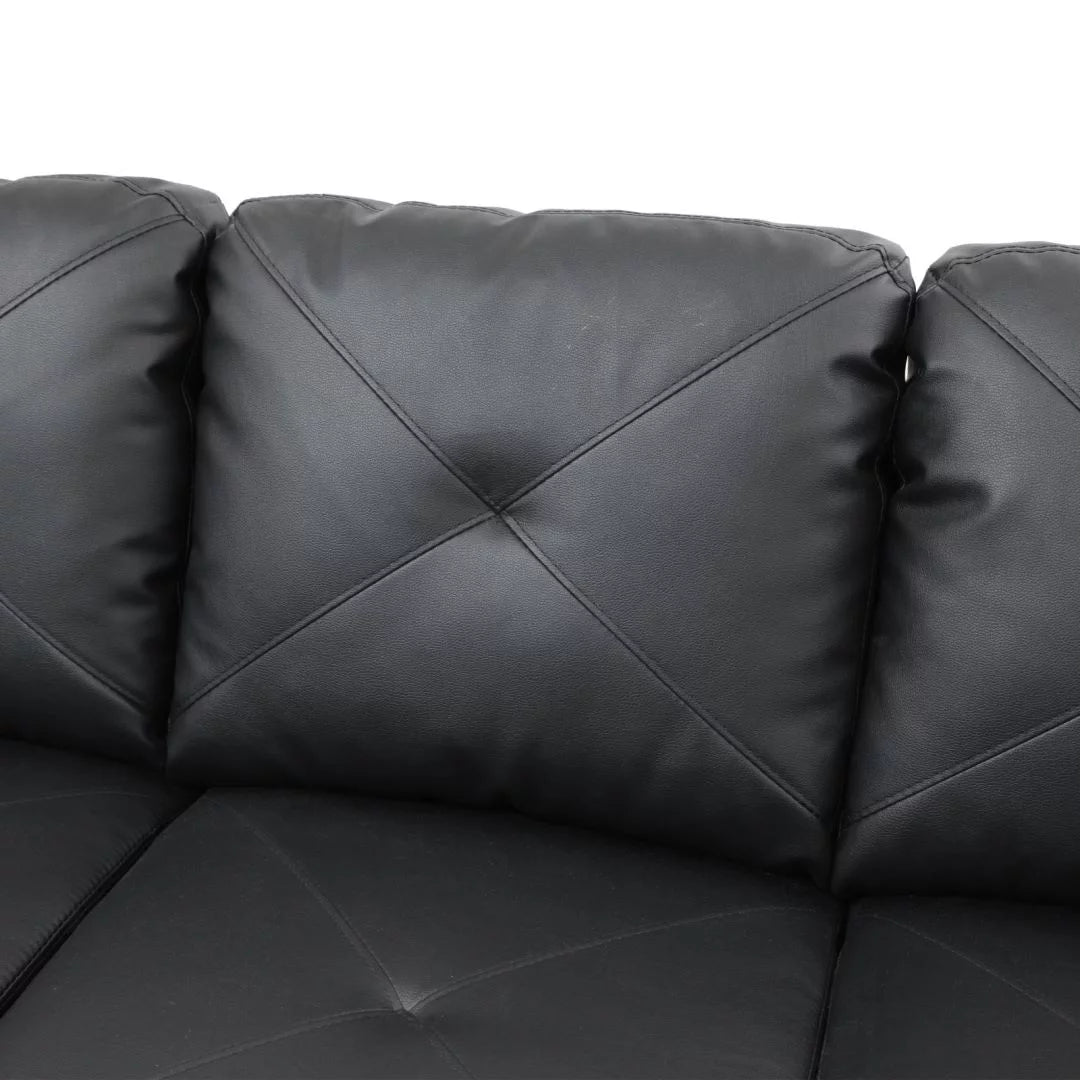 Faux Leather 4-Seat Couch Living Room Sofa Set, L Shaped Couch Sofa Set, Chaise Lounge Sectional Sofa for Home, Apartment, Dorm, Black(Without Ottoman)