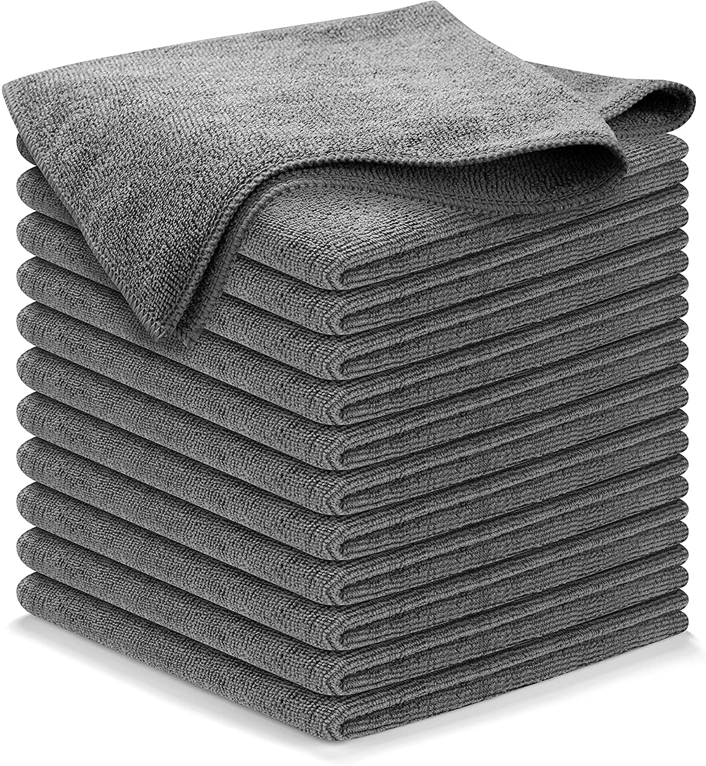 Microfiber Cleaning Cloth Grey - 12 Packs 16"X16" - High Performance - 1200 Washes, Ultra Absorbent Towels Weave Grime & Liquid for Streak-Free Mirror Shine - Car Washing Cloth and Applicator